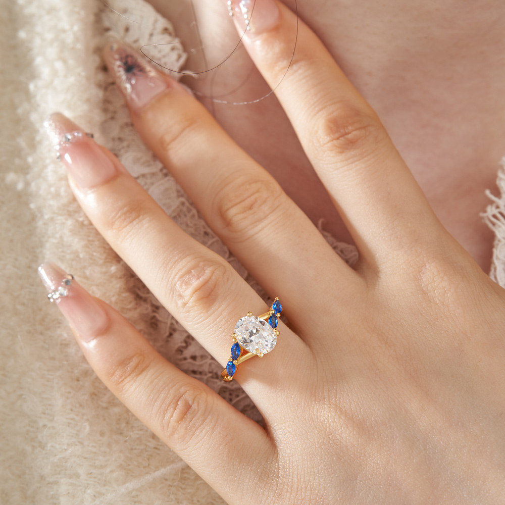 Oval Cut Diamond White Sterling Silver Yellow Gold Twisted Engagement Ring