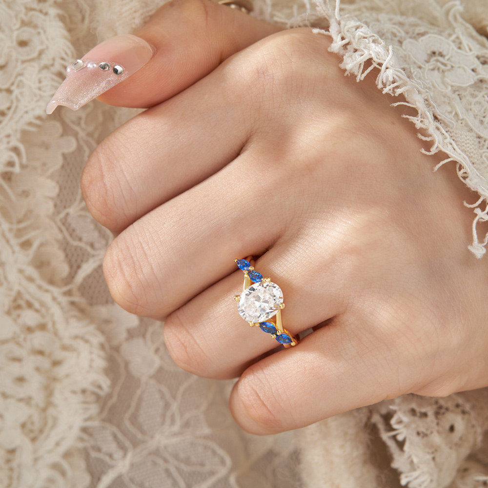 Oval Cut Diamond White Sterling Silver Yellow Gold Twisted Engagement Ring