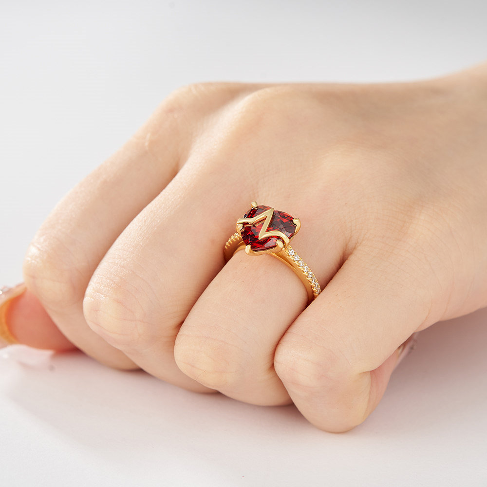 Heart Cut Ruby Red 925 Sterling Silver Heartbeat Engagement Ring