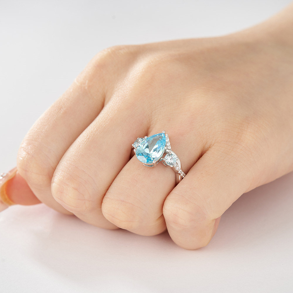 Pear Cut Aquamarine Blue 925 Sterling Silver Twisted Engagement Ring