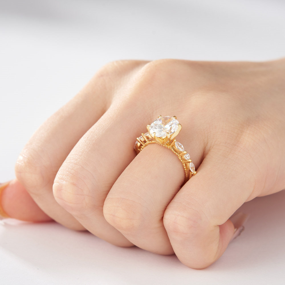 Solitaire Oval Cut Diamond White Yellow Gold Sterling Silver Engagement Ring
