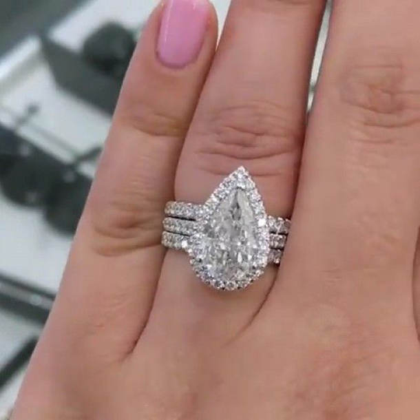 Pear Cut Diamond White 3-Piece Halo Bridal Sets in 925 Sterling Silver