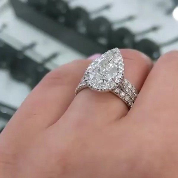 Pear Cut Diamond White 3-Piece Halo Bridal Sets in 925 Sterling Silver