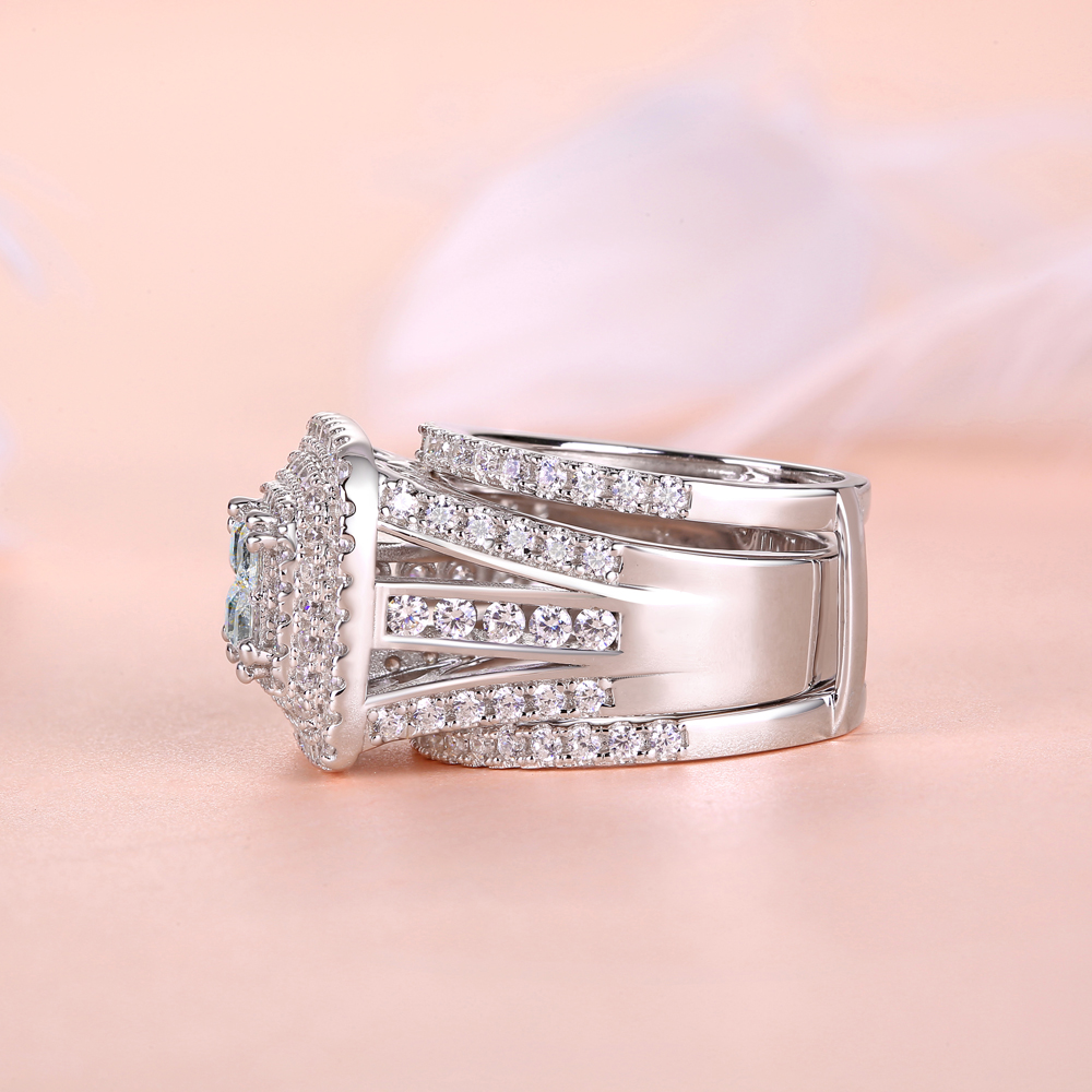 Princess Cut Diamond White Halo Insert Bridal Sets in 925 Sterling Silver