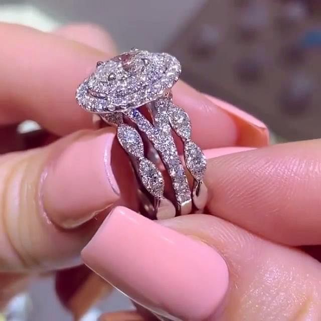 Diamond White Oval Cut Double Halo Bridal Sets in Sterling Silver