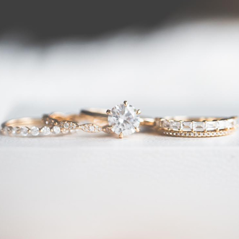 Round Cut Diamond White Gold Bridal Sets in 925 Sterling Silver