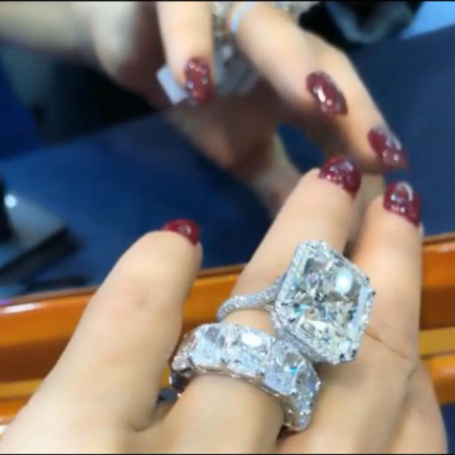 Diamond White Radiant Cut 925 Sterling Silver 2-Piece Halo Bridal Sets