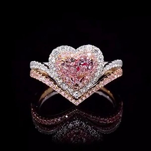 Heart Cut Fancy Pink Rose Gold Halo Bridal Sets in 925 Sterling Silver