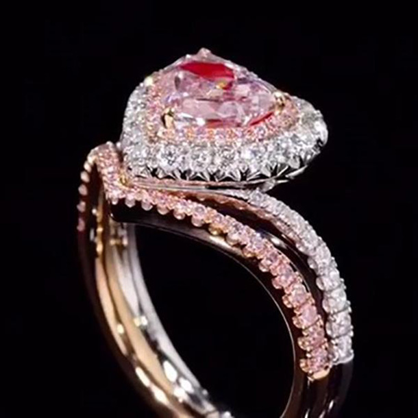 Heart Cut Fancy Pink Rose Gold Halo Bridal Sets in 925 Sterling Silver