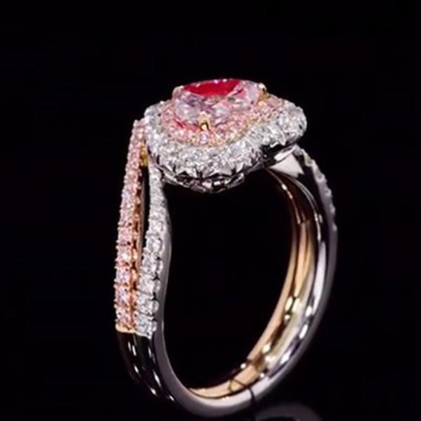 Heart Cut Fancy Pink Rose Gold Halo Bridal Sets in 925 Sterling Silver