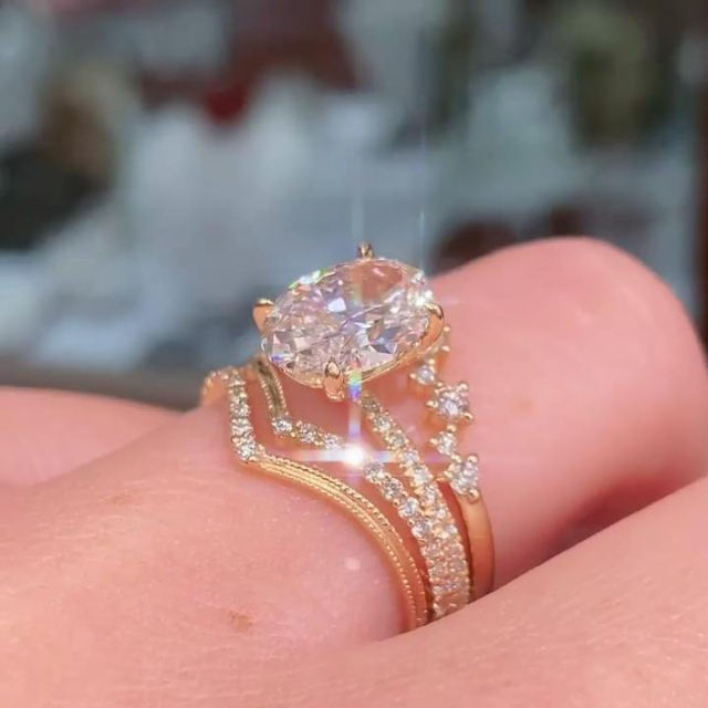 Diamond White Oval Cut Yellow Gold 925 Sterling Silver 3-Piece Bridal Sets