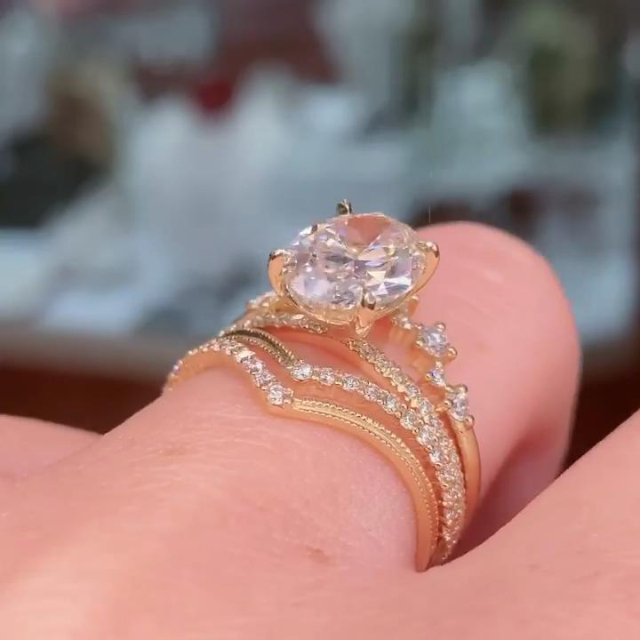 Diamond White Oval Cut Yellow Gold 925 Sterling Silver 3-Piece Bridal Sets