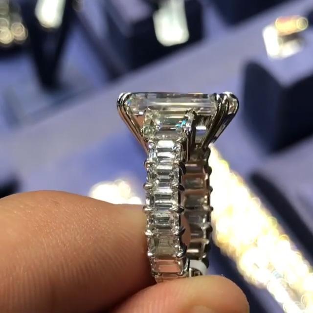 Emerald Cut Diamond White 925 Sterling Silver 3-Stone Bridal Sets