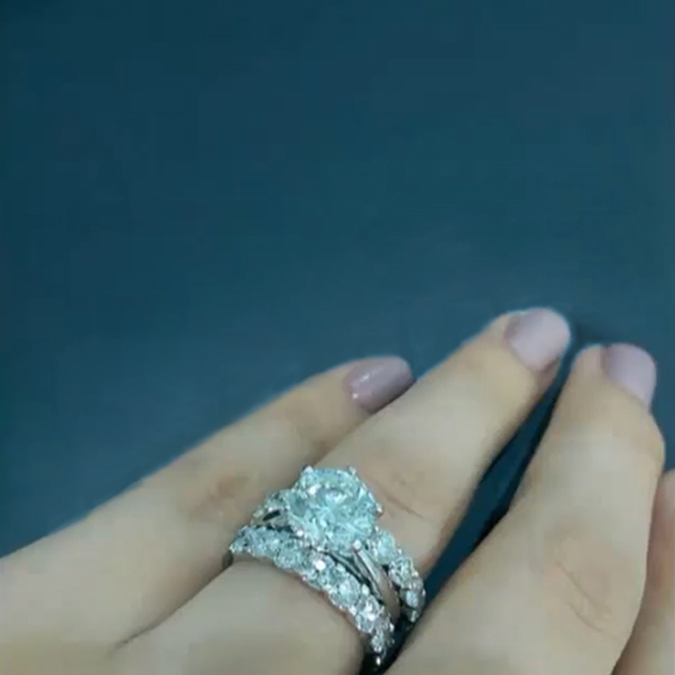 Round Cut Diamond White 3-Piece Bridal Sets in 925 Sterling Silver