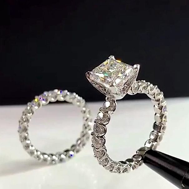 Diamond White Radiant Cut Bridal Sets in 925 Sterling Silver