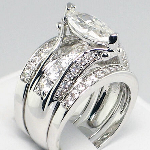 Marquise Cut Diamond White 3-piece Bridal Sets in 925 Sterling Silver