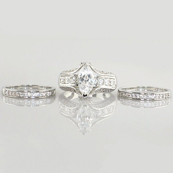 Marquise Cut Diamond White 3-piece Bridal Sets in 925 Sterling Silver