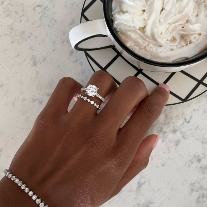 Round Cut Diamond White Classic 925 Sterling Silver Ring Set