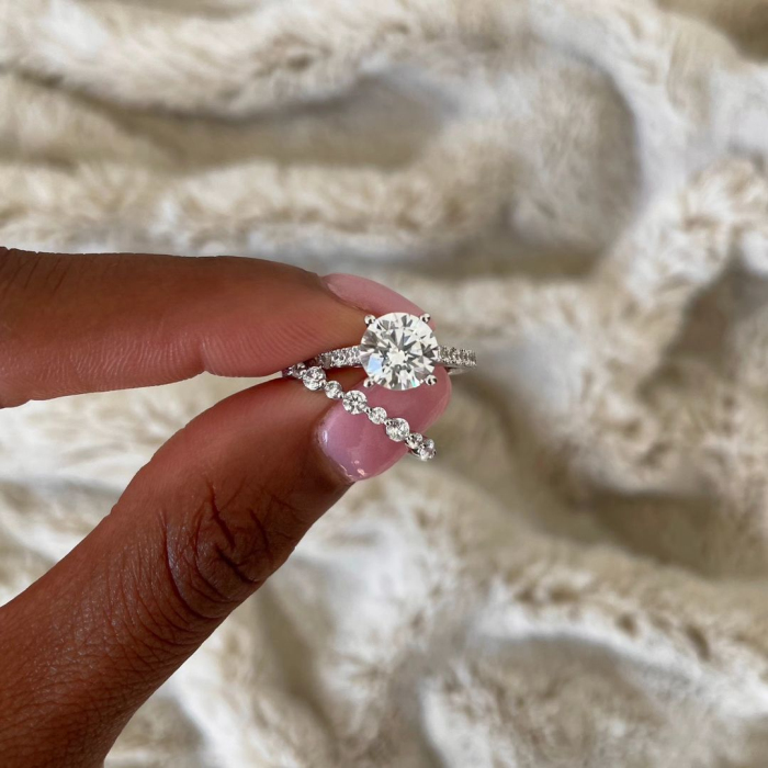 Round Cut Diamond White Classic 925 Sterling Silver Ring Set