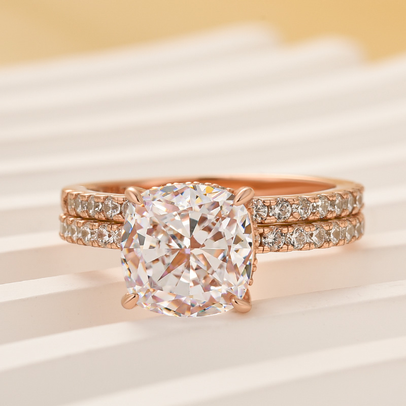 Cushion Cut Diamond White Sterling Silver Halo Ring Set