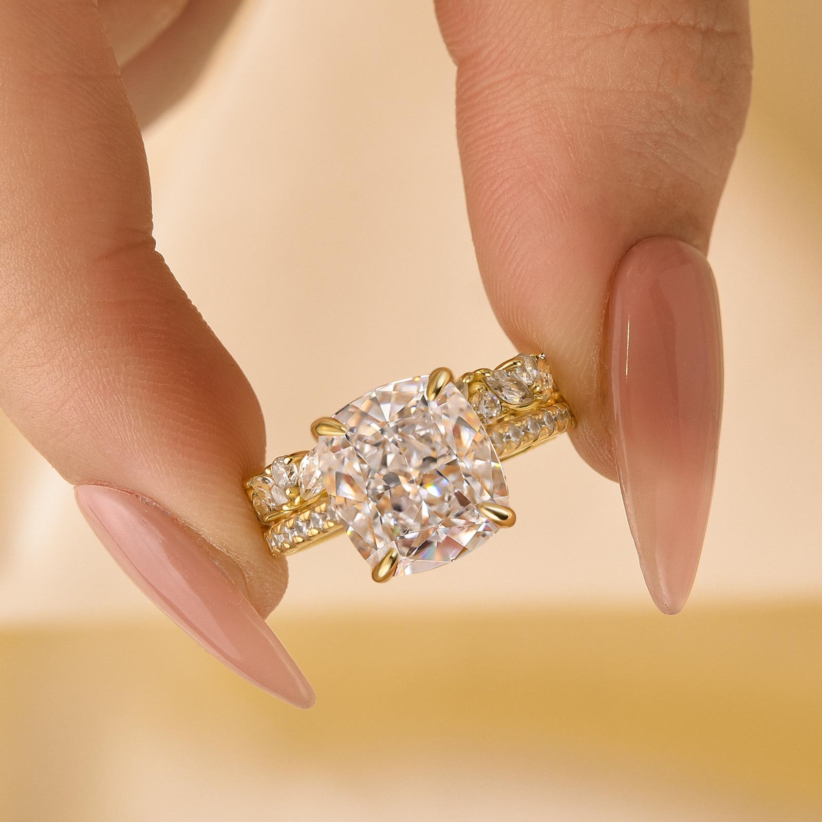 Cushion Cut Diamond White Sterling Silver Halo Ring Set