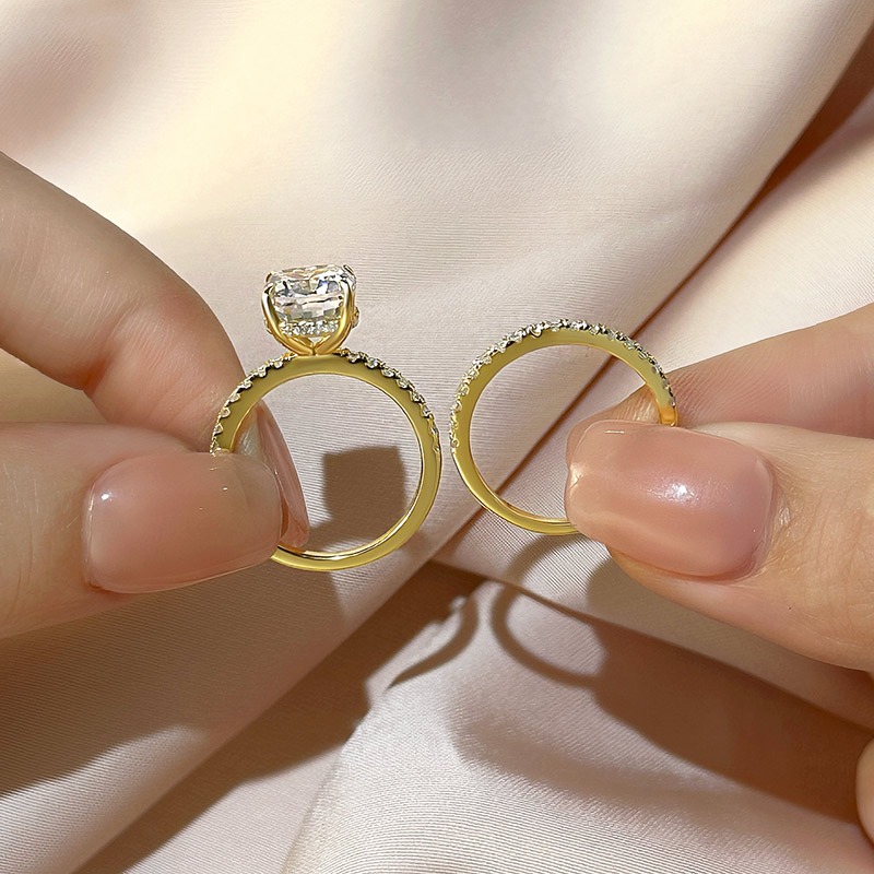 Cushion Cut Diamond White Sterling Silver Halo Ring Set