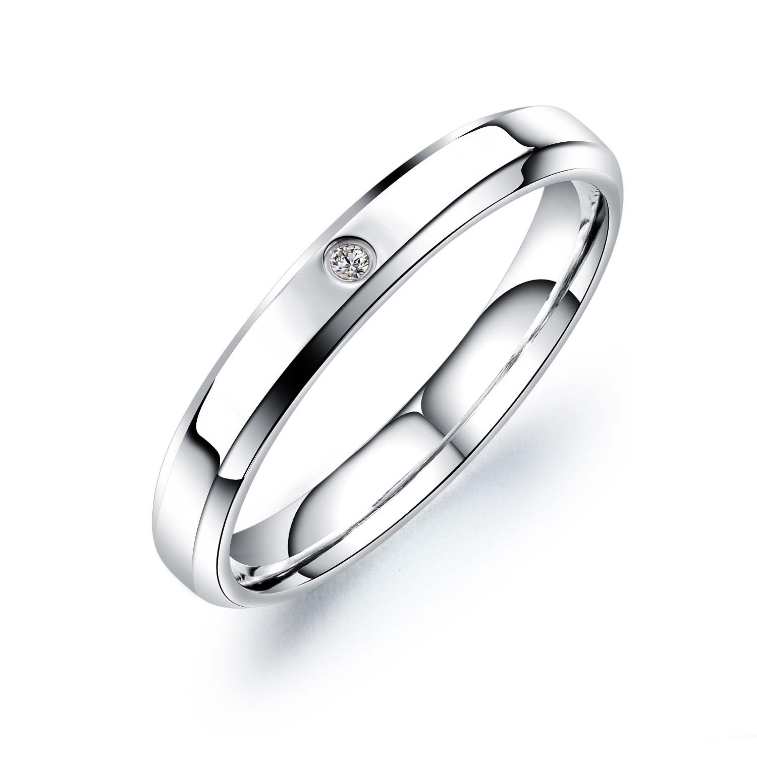 Round Diamond White Titanium Silver Couple Rings