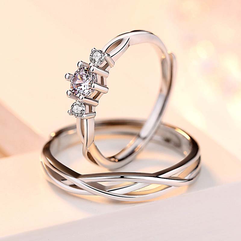 Round Diamond White Sterling Silver Infinity Couple Rings