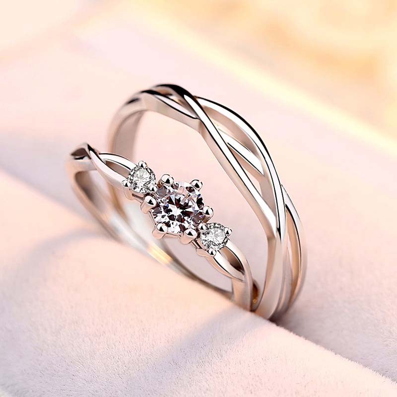 Round Diamond White Sterling Silver Infinity Couple Rings