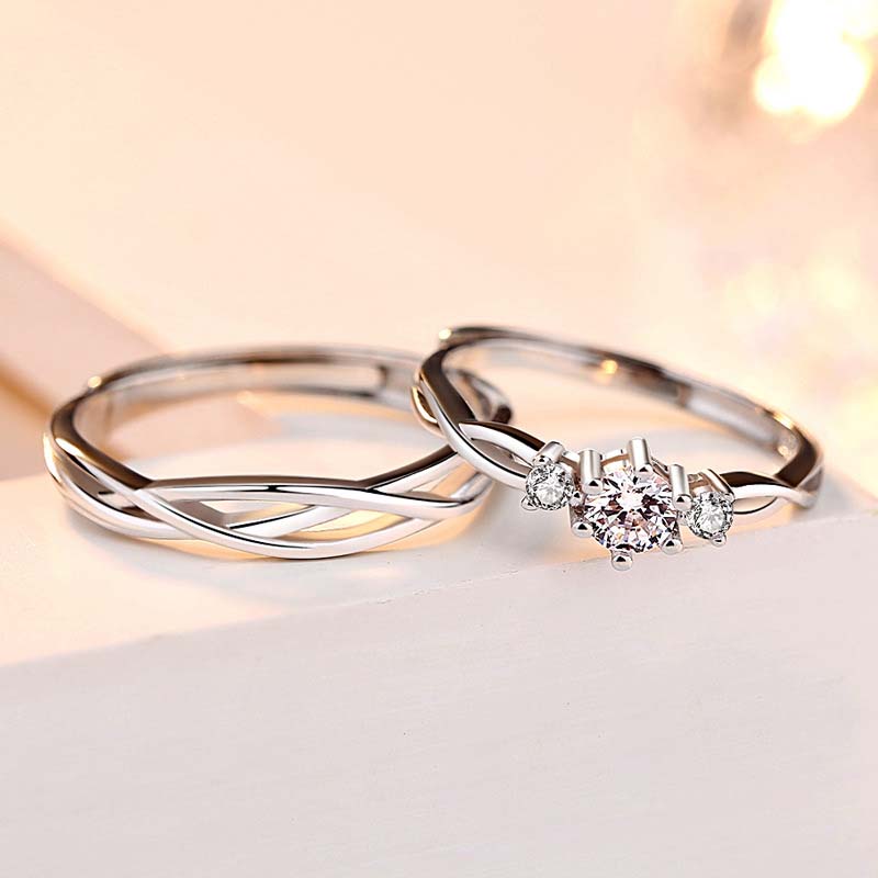 Round Diamond White Sterling Silver Infinity Couple Rings