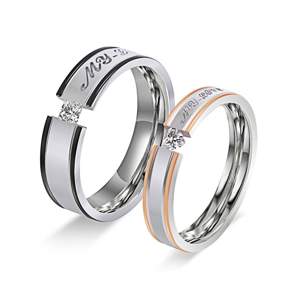 My Love Heart Princess Diamond White Titanium Couple Rings