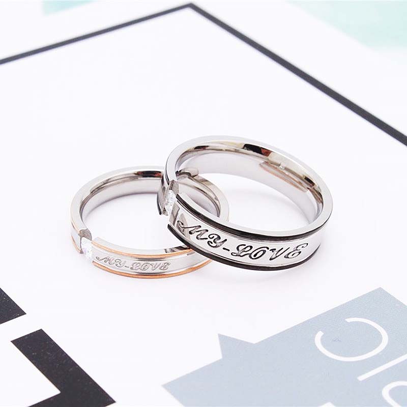 My Love Heart Princess Diamond White Titanium Couple Rings