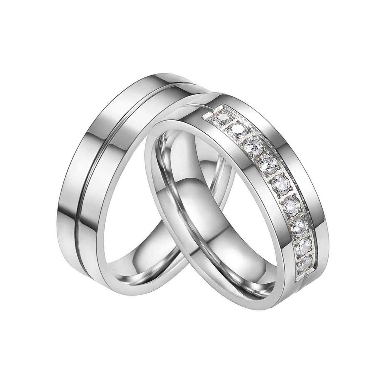 Round Diamond White Titanium Couple Rings