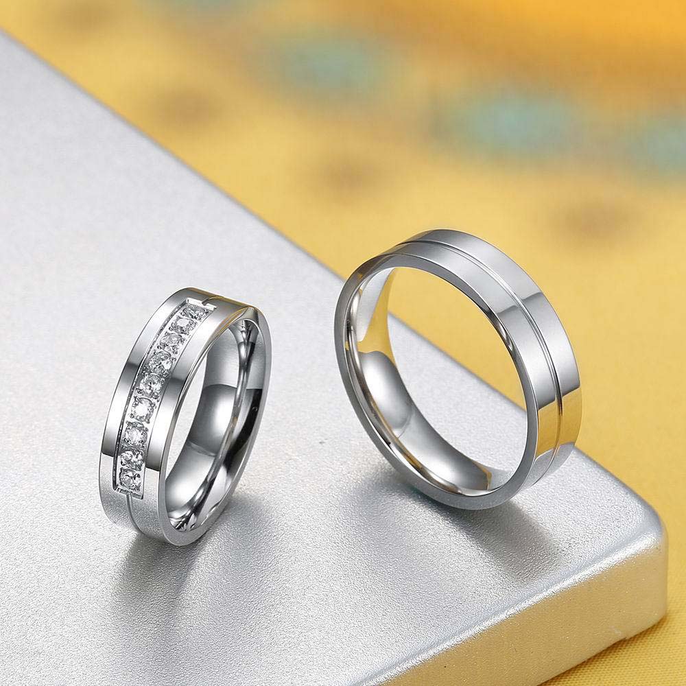 Round Diamond White Titanium Couple Rings