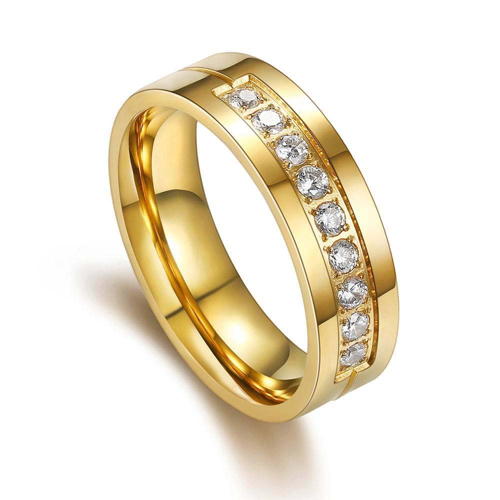 Round Diamond White Yellow Gold Titanium Couple Rings