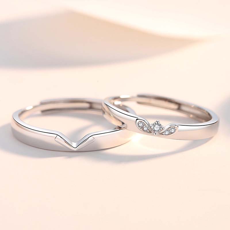 Round Diamond White Sterling Silver Couple Rings
