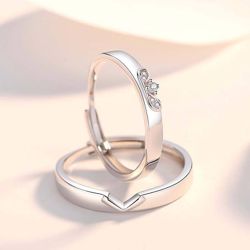 Round Diamond White Sterling Silver Couple Rings