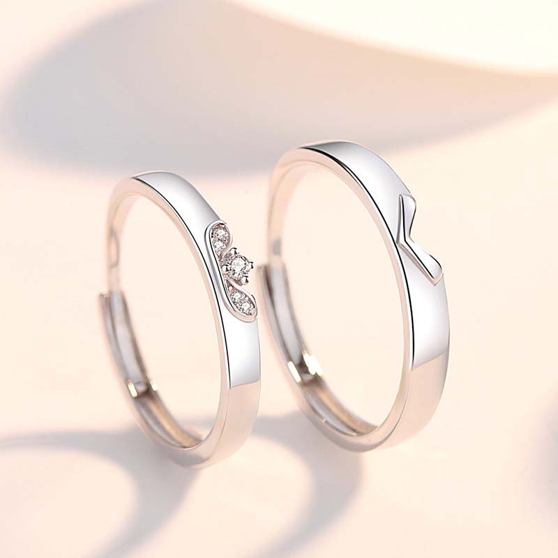 Round Diamond White Sterling Silver Couple Rings