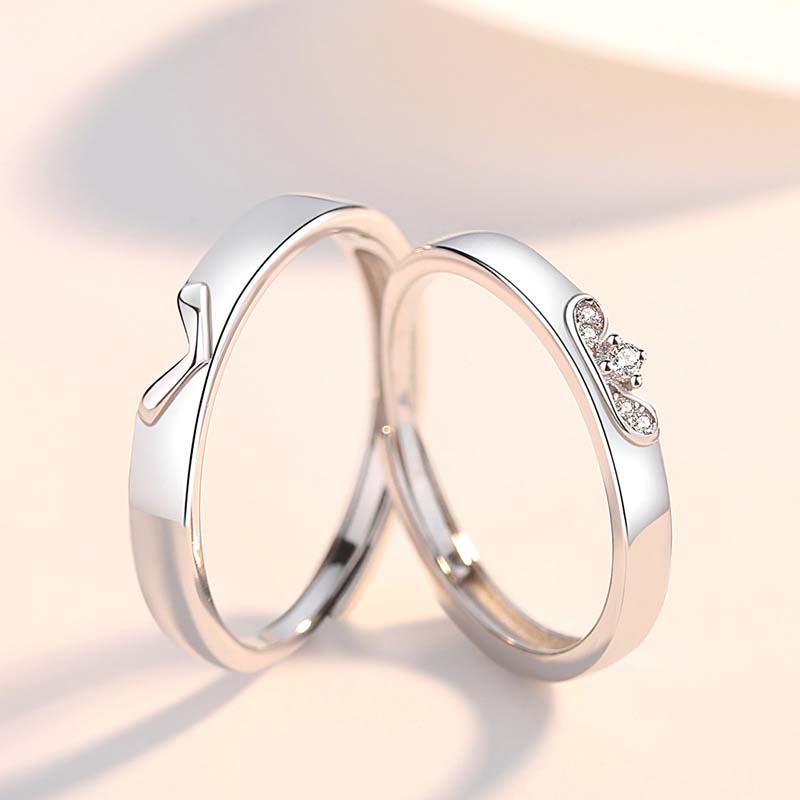 Round Diamond White Sterling Silver Couple Rings