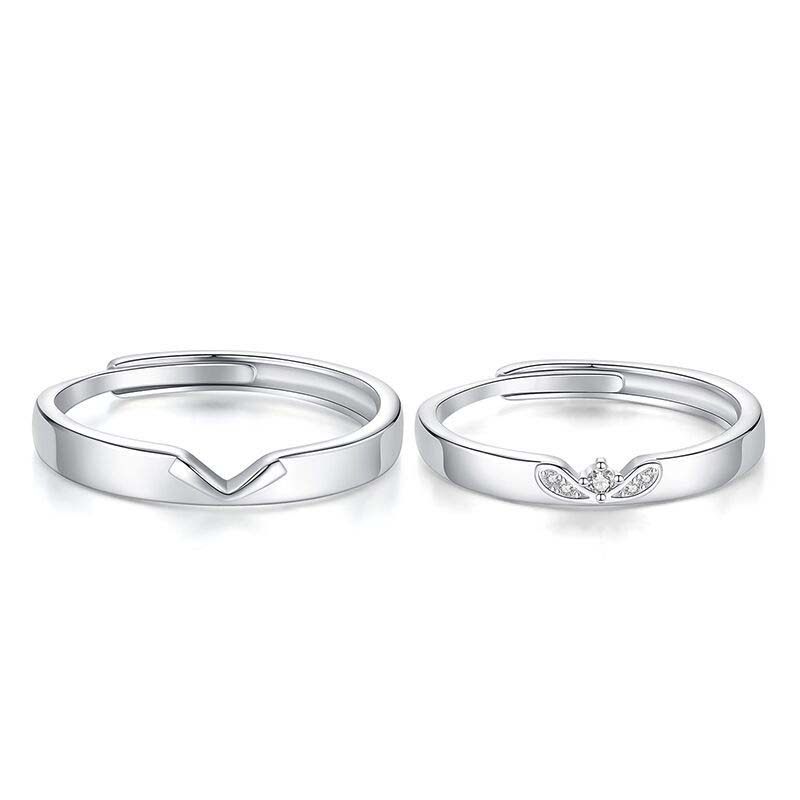 Round Diamond White Sterling Silver Couple Rings