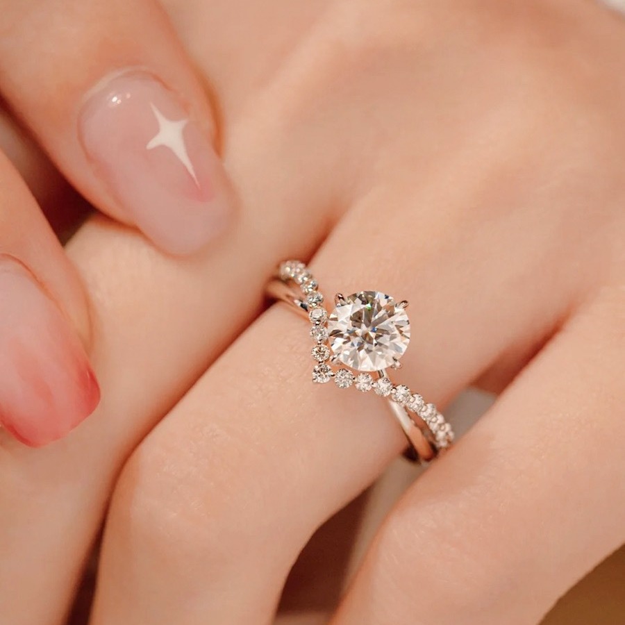 Round Cut Moissanite Diamond White 925 Sterling Silver Art Deco Engagement Ring