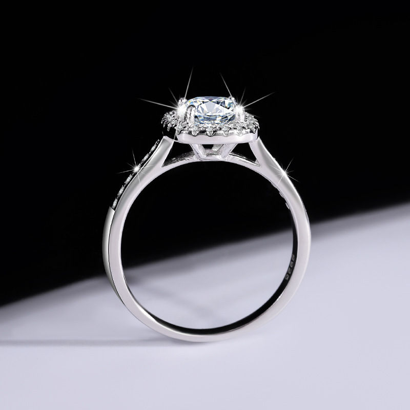 Round Cut Moissanite Diamond White 925 Sterling Silver Halo Engagement Ring