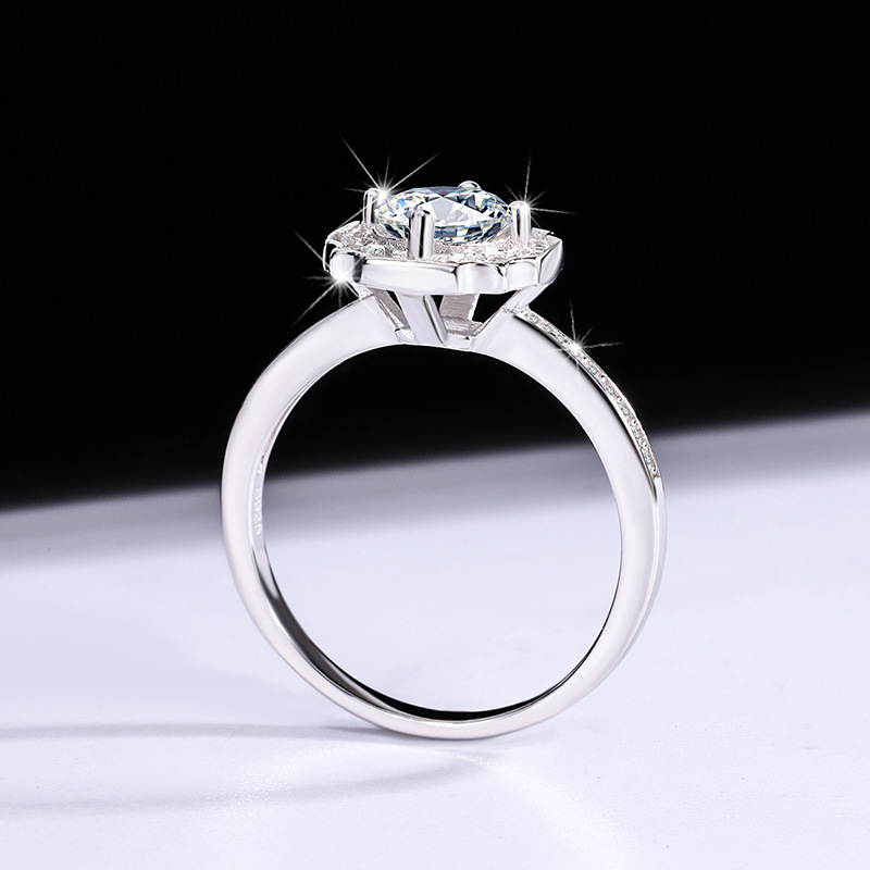 Round Cut Moissanite Diamond White 925 Sterling Silver Halo Engagement Ring