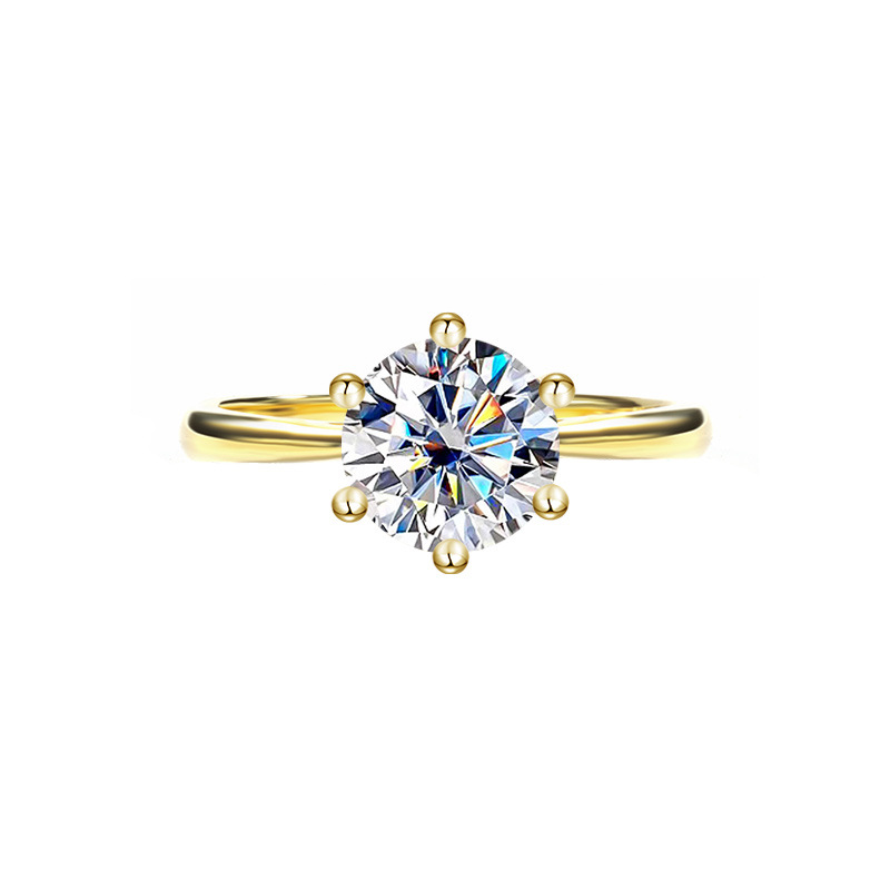 Round Cut Moissanite Diamond White Yellow Gold 925 Sterling Silver Solitaire Engagement Ring
