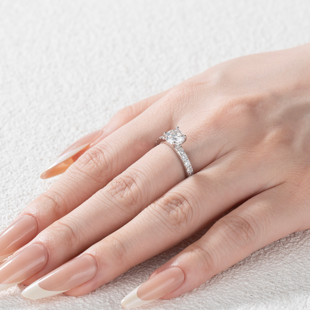 Round Cut Moissanite Diamond White 925 Sterling Silver Classic Engagement Ring