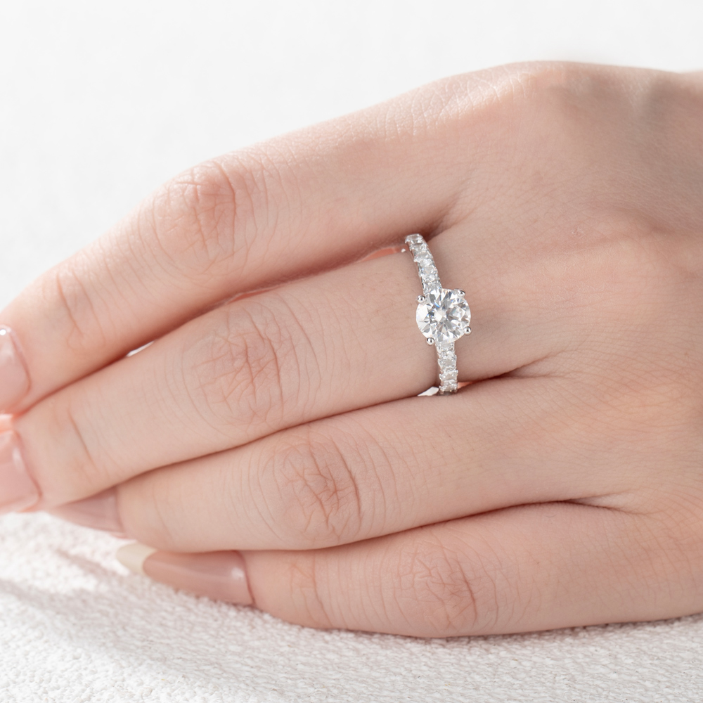 Round Cut Moissanite Diamond White 925 Sterling Silver Classic Engagement Ring