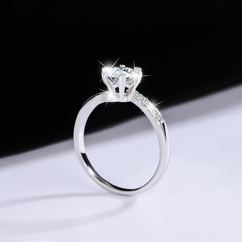 Round Cut Moissanite Diamond White 925 Sterling Silver Classic Engagement Ring