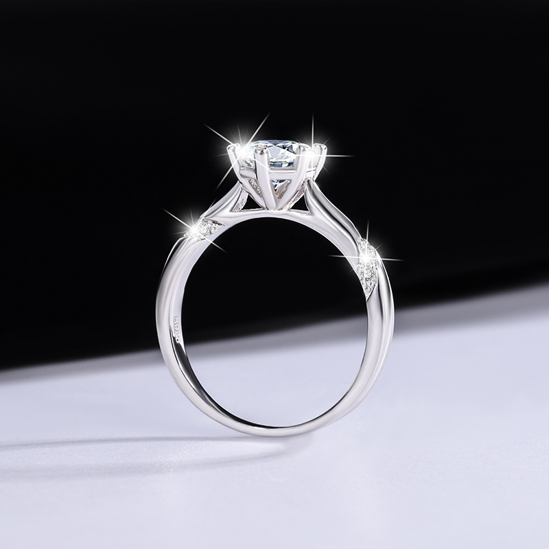 Round Cut Moissanite Diamond White 925 Sterling Silver Classic Engagement Ring