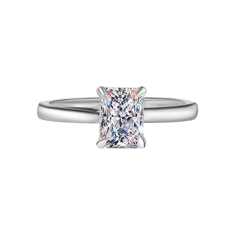 Radiant Cut Moissanite Diamond White 925 Sterling Silver Solitaire Engagement Ring