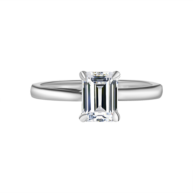 Emerald Cut Moissanite Diamond White 925 Sterling Silver Solitaire Engagement Ring